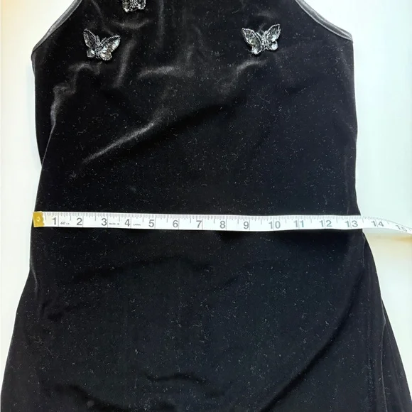 City Triangles Y2K 90s Black Velvet Maxi Dress Butterfly Beaded Side Slit - Picture 11 of 12